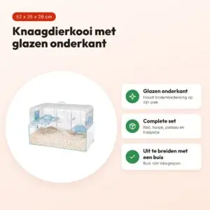 Zolux knaagdierkooi Panas blauw 52 x 35 x 29 cm – glazen onderkant – voordelen