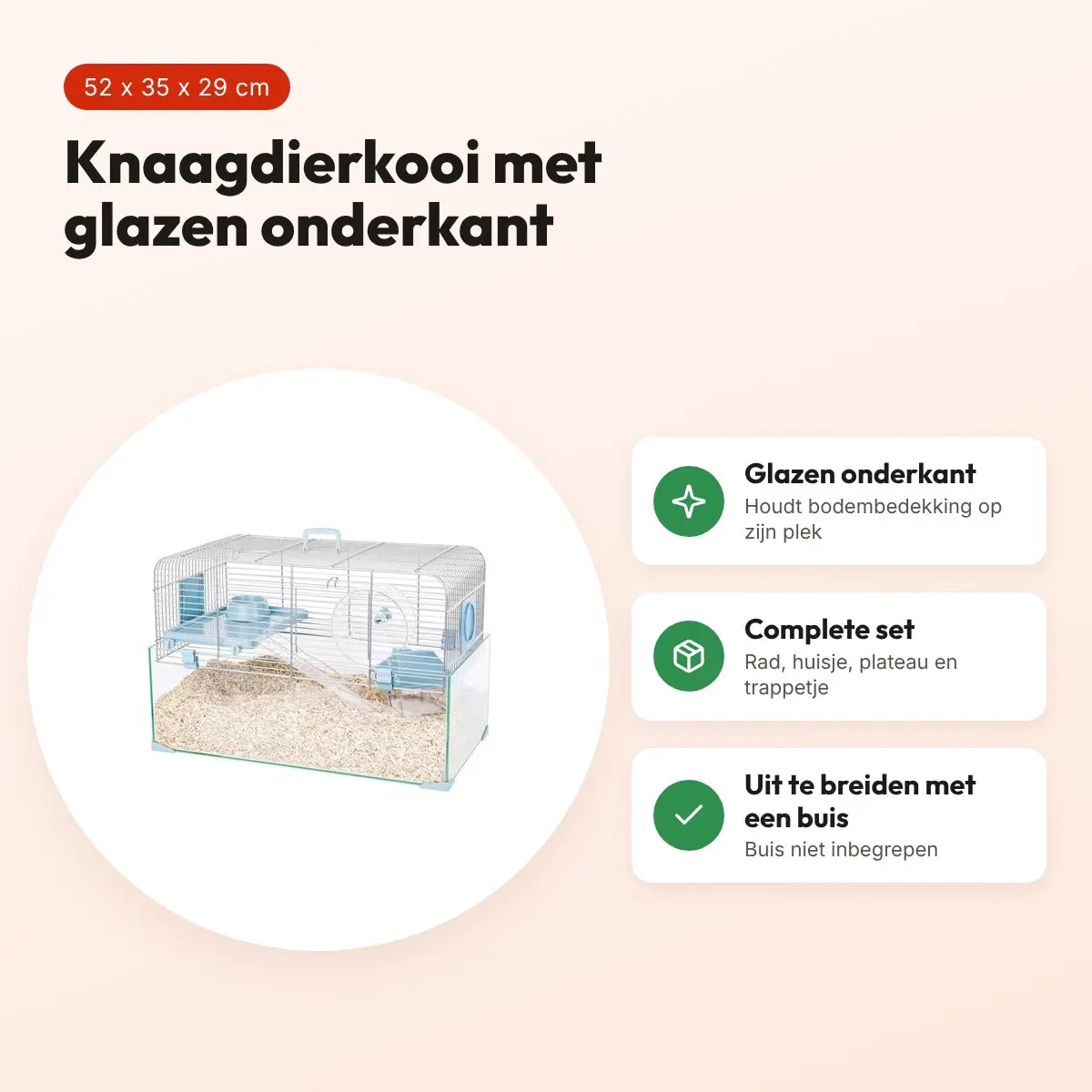 Zolux knaagdierkooi Panas blauw 52 x 35 x 29 cm – glazen onderkant – voordelen