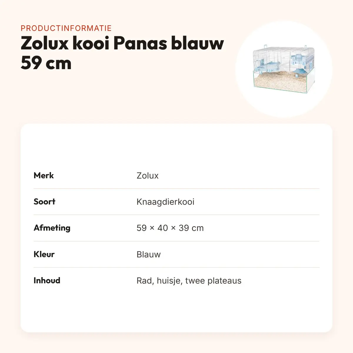 Zolux knaagdierkooi Panas blauw 59 x 40 x 39 cm – glazen onderkant – productinformatie