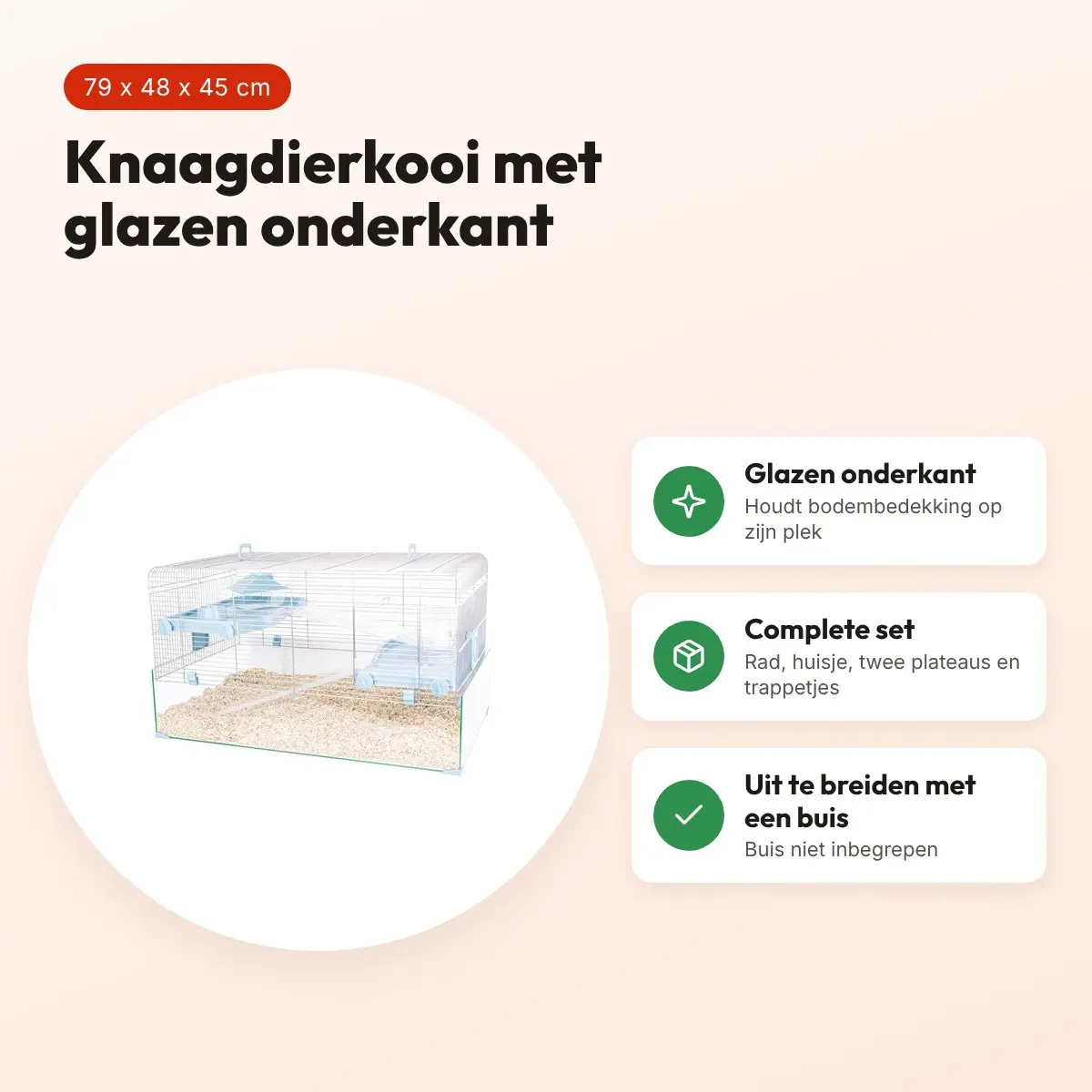 Zolux knaagdierkooi Panas blauw 79 x 48 x 45 cm – glazen onderkant – voordelen