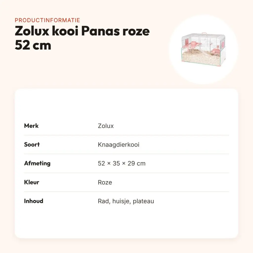 Zolux knaagdierkooi Panas roze 52 x 35 x 29 cm – glazen onderkant – productinformatie