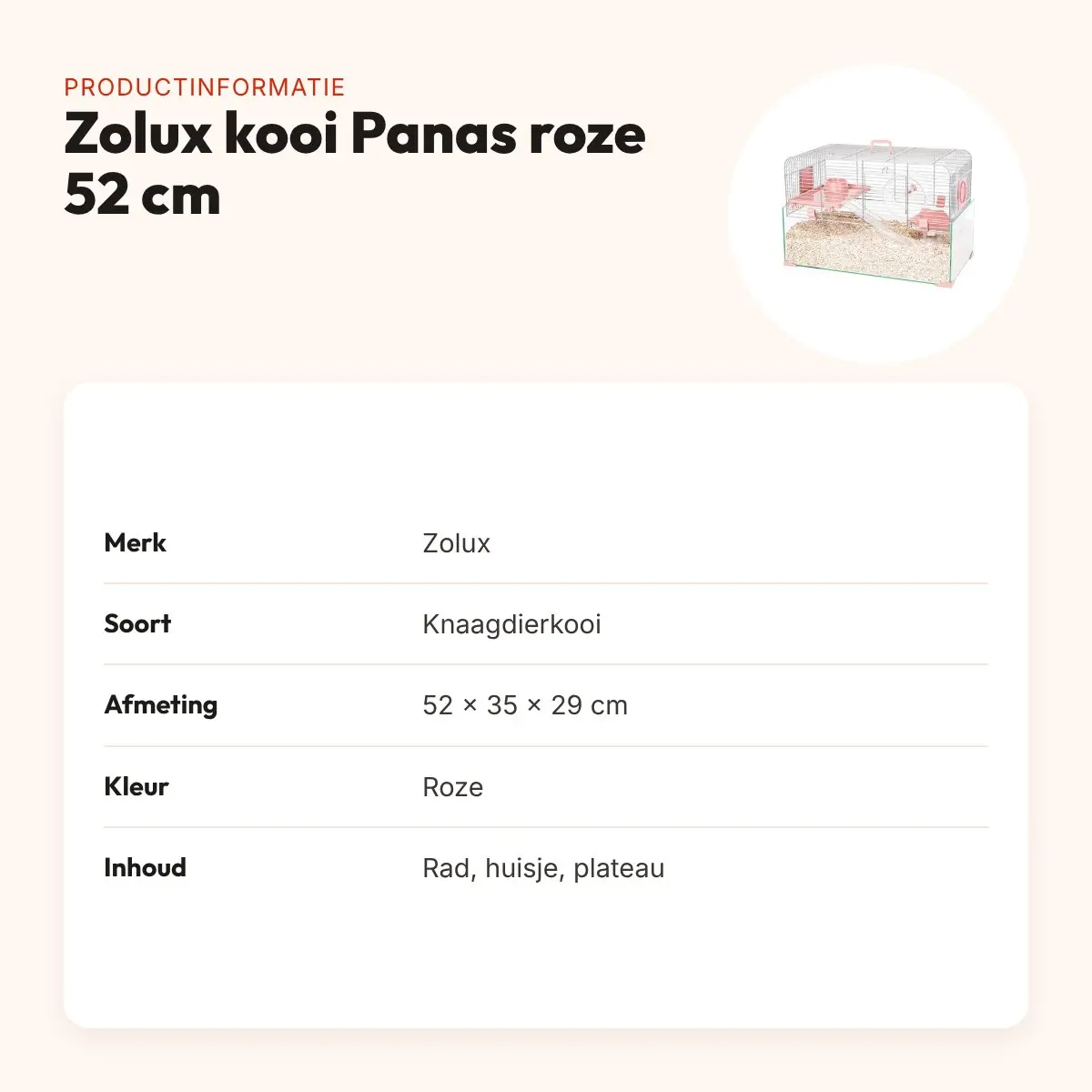 Zolux knaagdierkooi Panas roze 52 x 35 x 29 cm – glazen onderkant – productinformatie