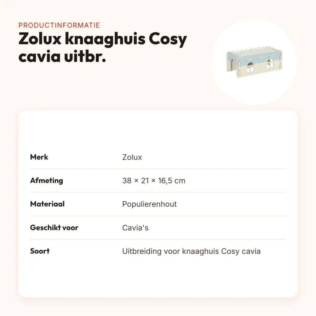 Zolux knaaghuis Cosy cavia uitbreiding hout 38 x 21 x 16,5 cm – productinformatie