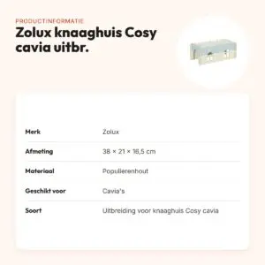 Zolux knaaghuis Cosy cavia uitbreiding hout 38 x 21 x 16,5 cm – productinformatie