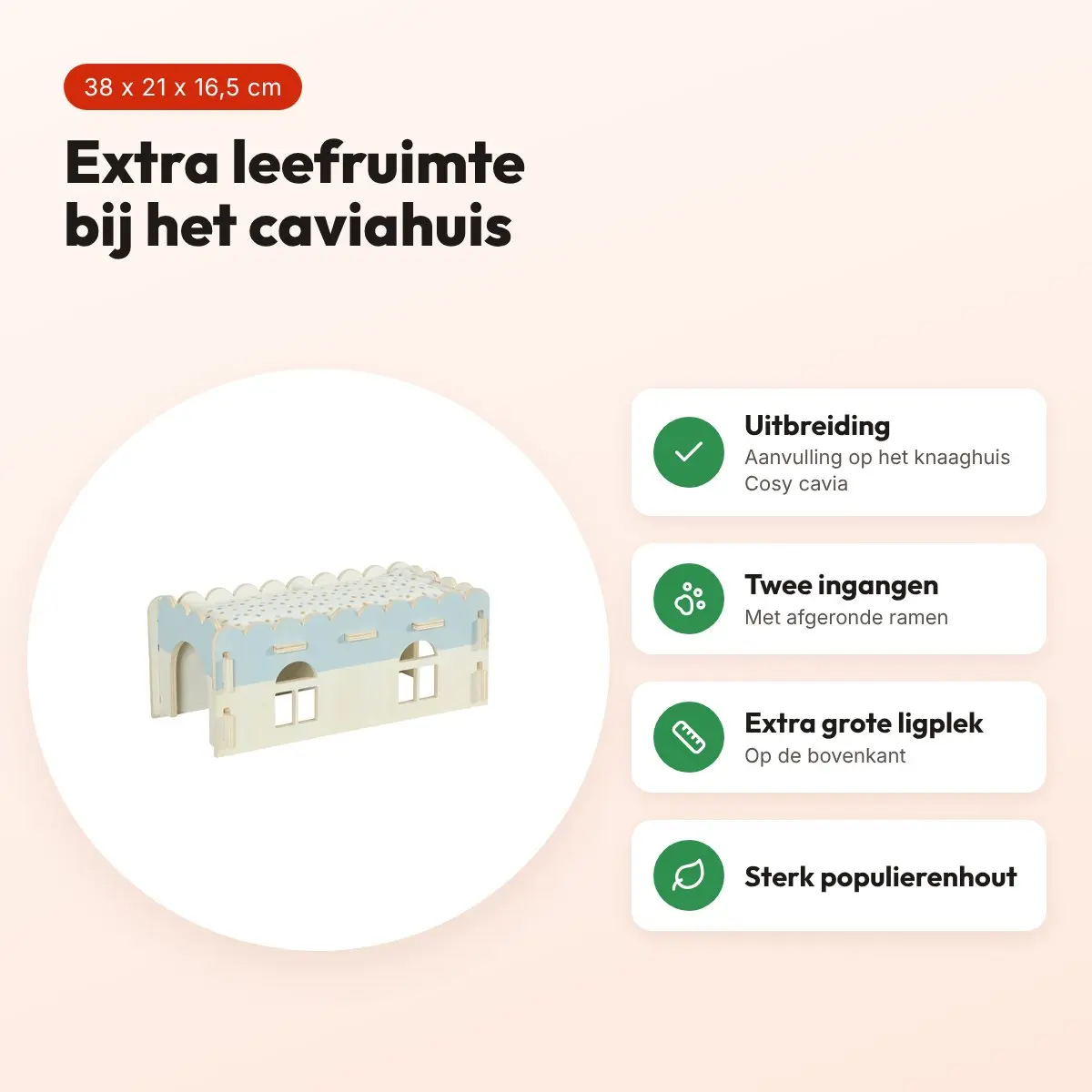 Zolux knaaghuis Cosy cavia uitbreiding hout 38 x 21 x 16,5 cm – voordelen