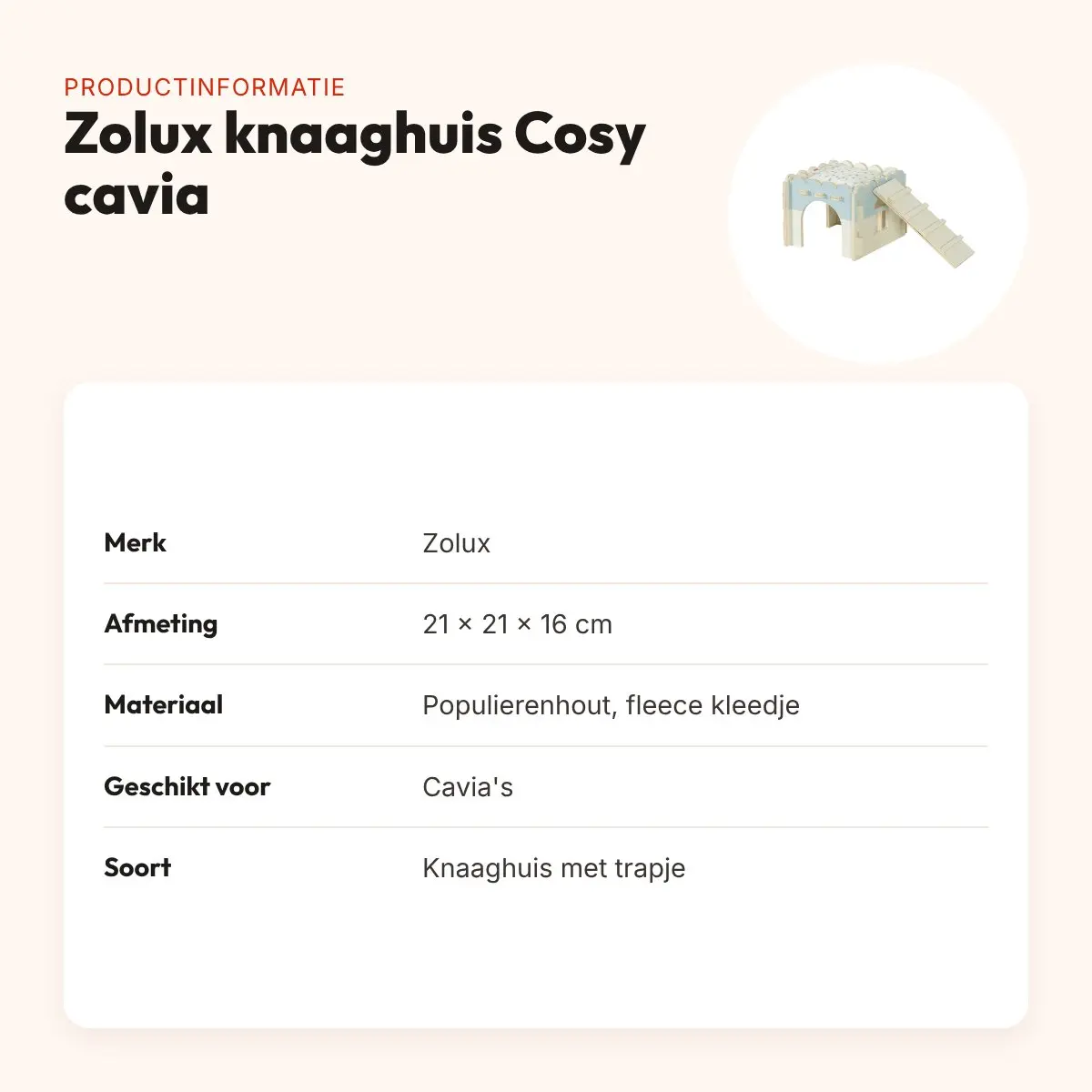Zolux knaaghuis Cosy cavia van populierenhout 21 x 21 x 16 cm – productinformatie
