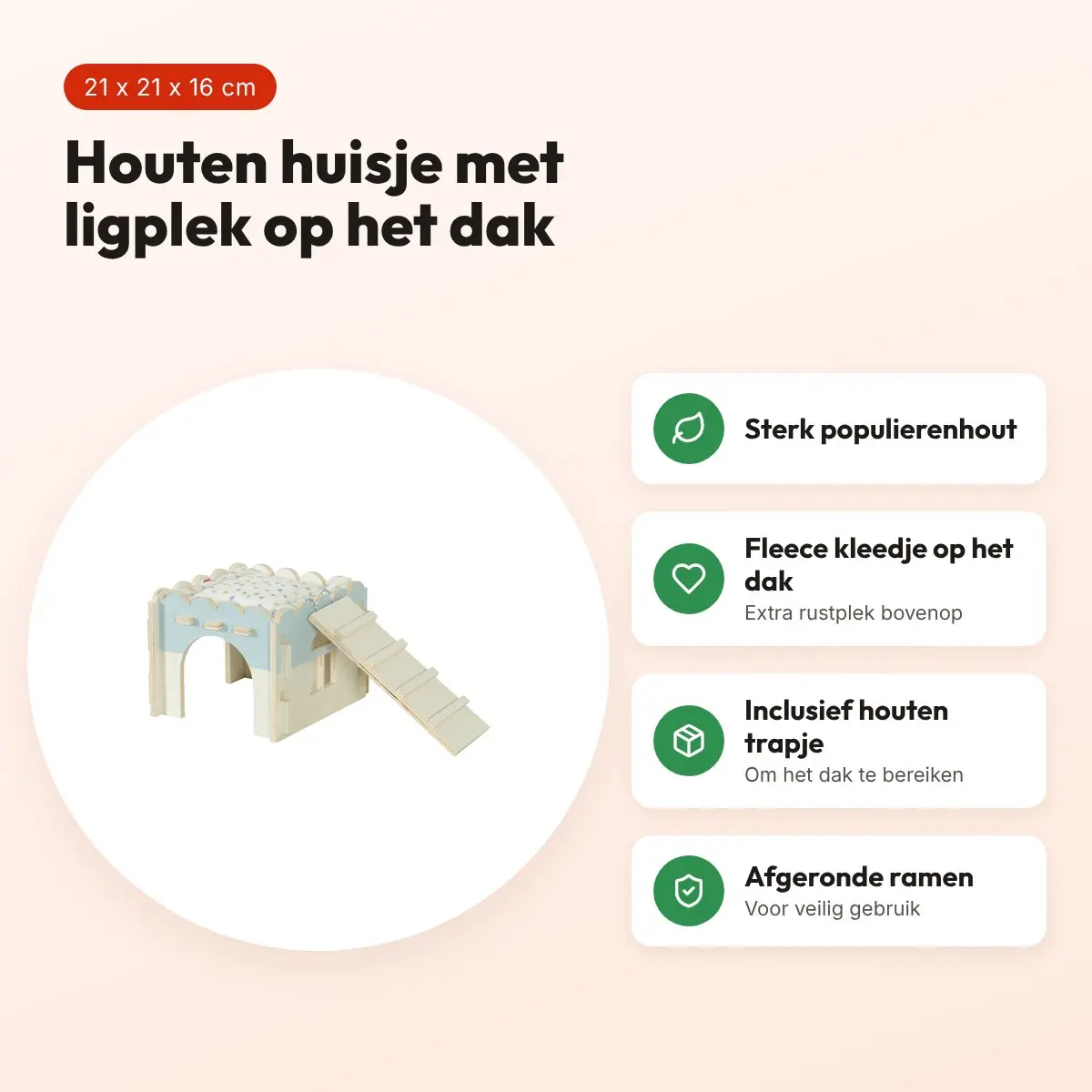 Zolux knaaghuis Cosy cavia van populierenhout 21 x 21 x 16 cm – voordelen