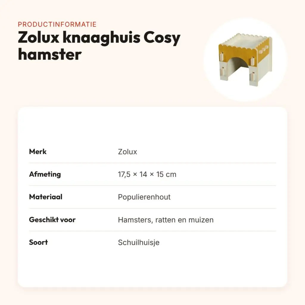 Zolux knaaghuis Cosy hamster/rat/muis van hout 17,5 x 14 x 15 cm – productinformatie