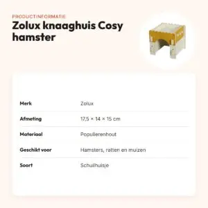 Zolux knaaghuis Cosy hamster/rat/muis van hout 17,5 x 14 x 15 cm – productinformatie