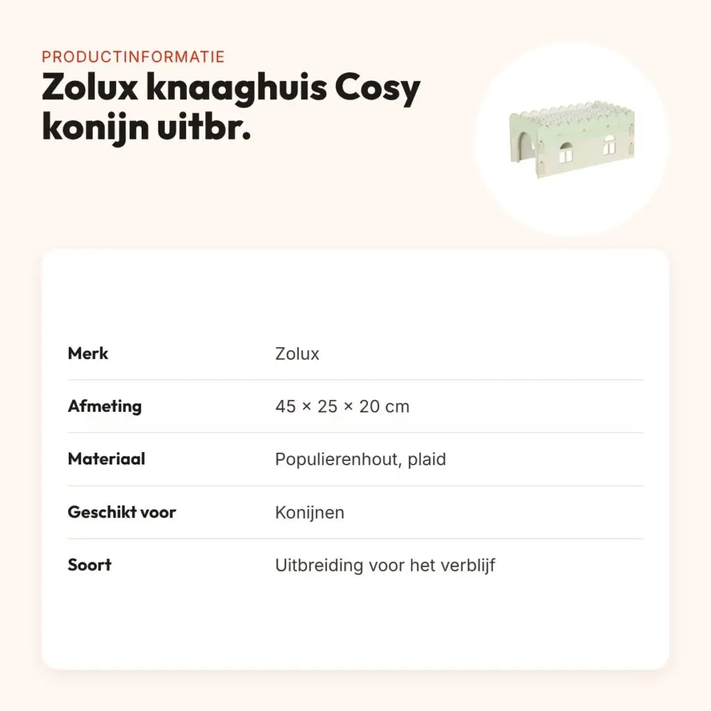 Zolux knaaghuis Cosy konijn uitbreiding hout 45 x 25 x 20 cm – productinformatie