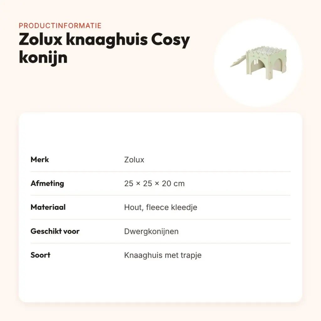 Zolux knaaghuis Cosy konijn van hout 25 x 25 x 20 cm – met trapje – productinformatie