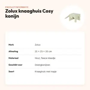 Zolux knaaghuis Cosy konijn van hout 25 x 25 x 20 cm – met trapje – productinformatie
