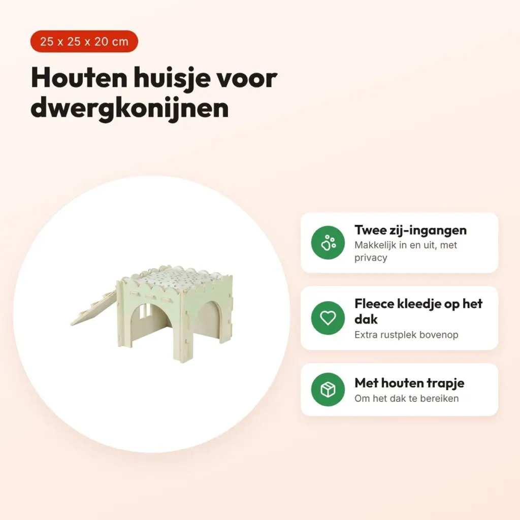 Zolux knaaghuis Cosy konijn van hout 25 x 25 x 20 cm – met trapje – voordelen