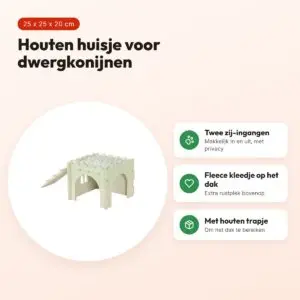 Zolux knaaghuis Cosy konijn van hout 25 x 25 x 20 cm – met trapje – voordelen