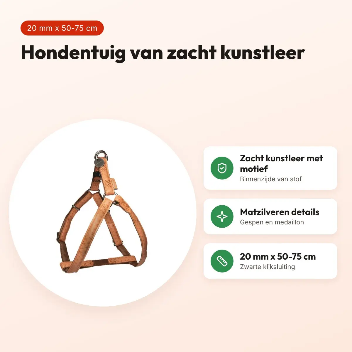 Zolux Mac Leather hondentuig bruin 20 mm x 50-75 cm – kunstleer – voordelen