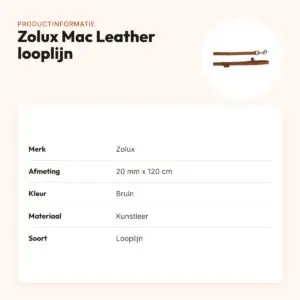 Zolux Mac Leather looplijn bruin 20 mm x 120 cm – kunstleer – productinformatie