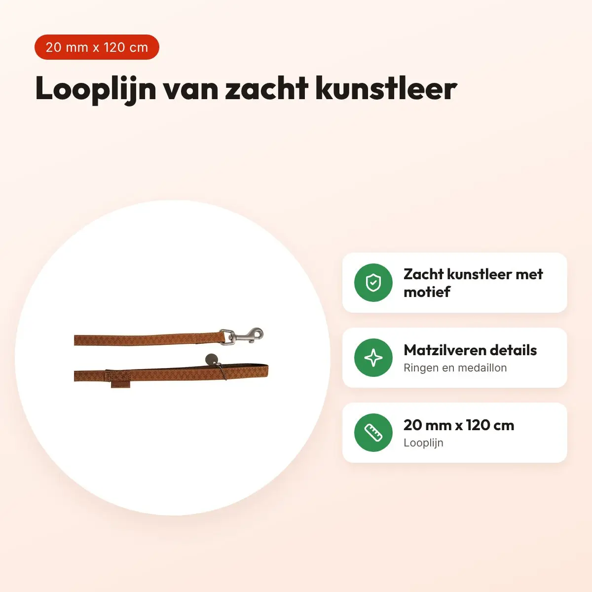 Zolux Mac Leather looplijn bruin 20 mm x 120 cm – kunstleer – voordelen