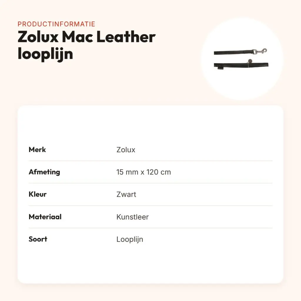 Zolux Mac Leather looplijn zwart 15 mm x 120 cm – kunstleer – productinformatie