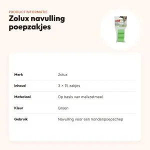 Zolux navulling poepzakjes voor hondenpoepschep groen 3 x 15 stuks – productinformatie