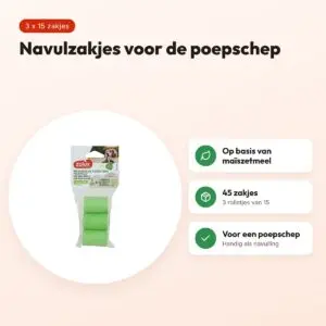 Zolux navulling poepzakjes voor hondenpoepschep groen 3 x 15 stuks – voordelen