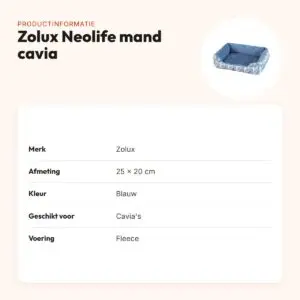 Zolux Neolife mand voor cavia's blauw 25 x 20 cm – fleece gevoerd – productinformatie