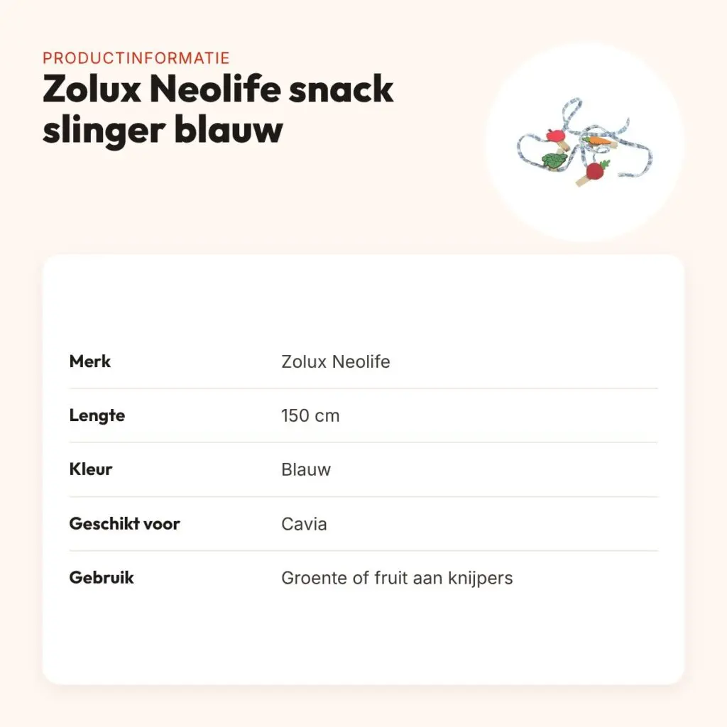 Zolux Neolife snack slinger cavia blauw 150 cm – voor groente en fruit – productinformatie