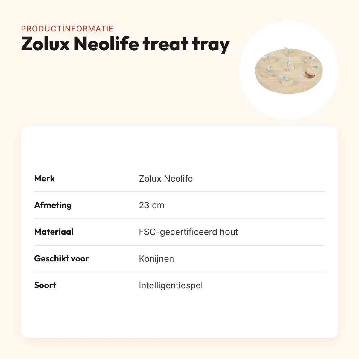 Zolux Neolife treat tray konijn hout 23 cm – intelligentiespel – productinformatie