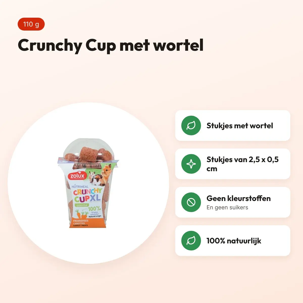Zolux NMeal Crunchy Cup XL wortel 110 g – snack voor knaagdieren – voordelen