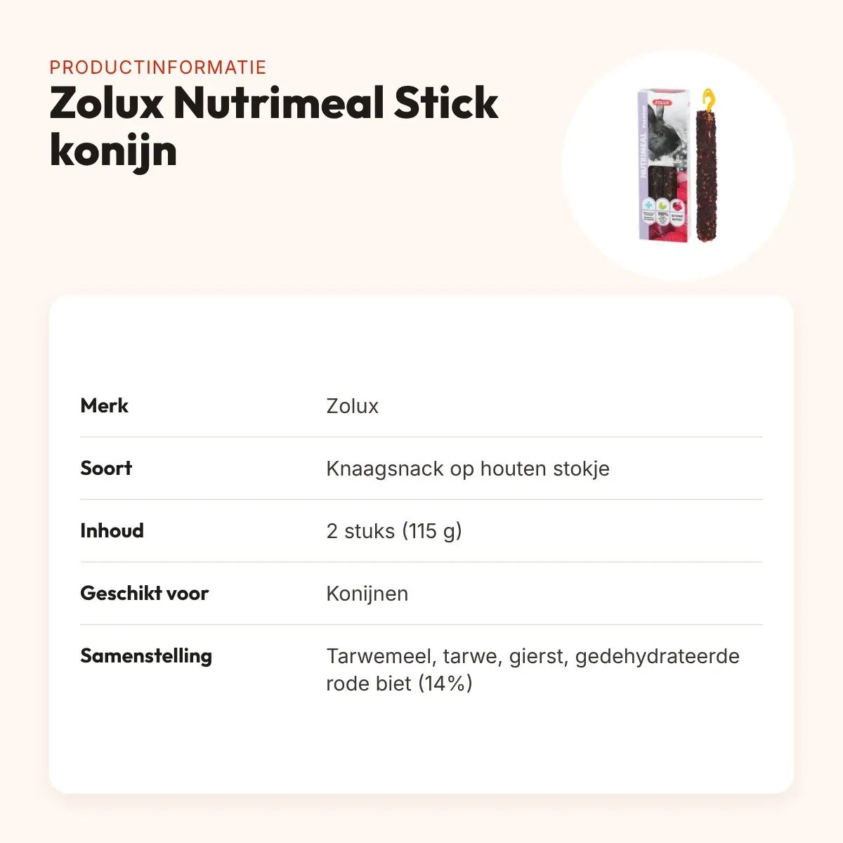Zolux Nutrimeal Stick konijn rode biet 2 stuks (115 g) – knaagsnack – productinformatie