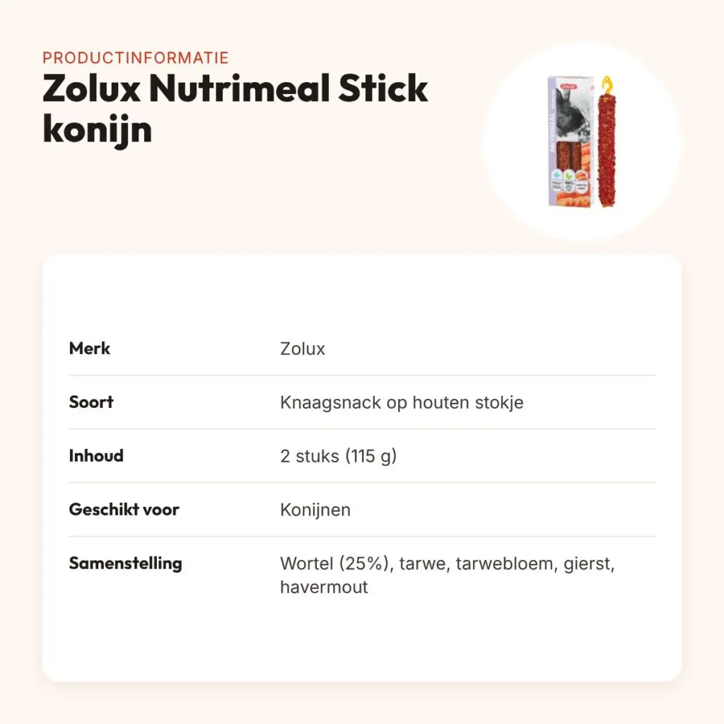 Zolux Nutrimeal Stick konijn wortel 2 stuks (115 g) – knaagsnack – productinformatie