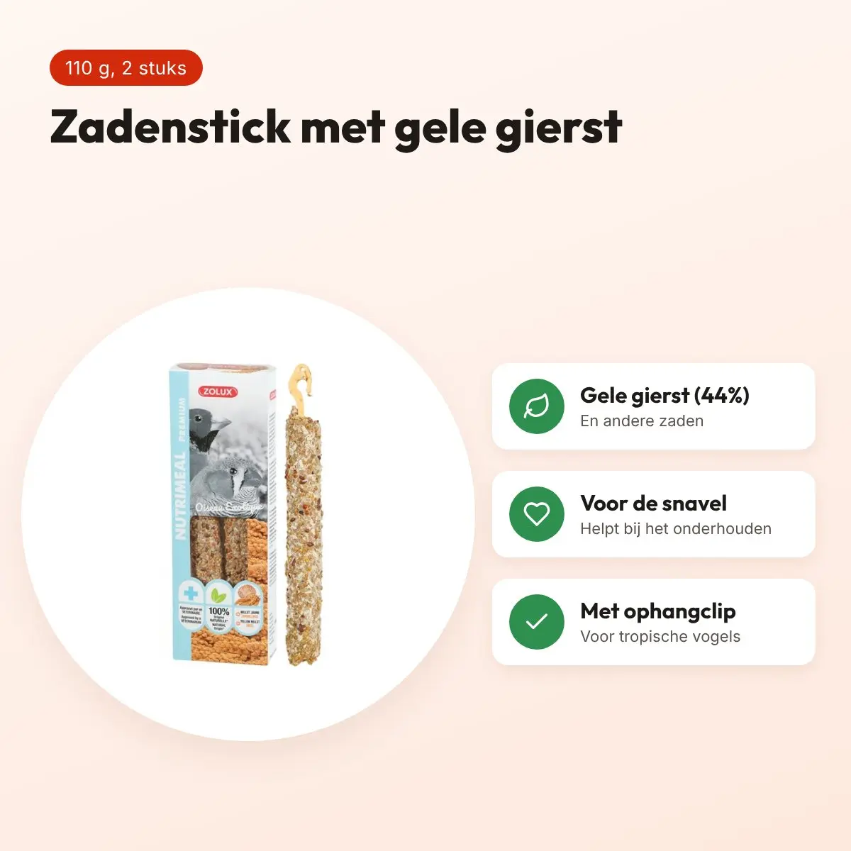 Zolux Nutrimeal stick tropische vogel gele gierst 110 g – 2 stuks – voordelen