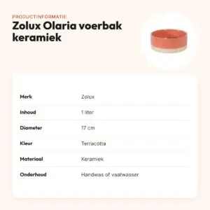 Zolux Olaria voerbak keramiek terracotta 1 liter 17 cm – productinformatie