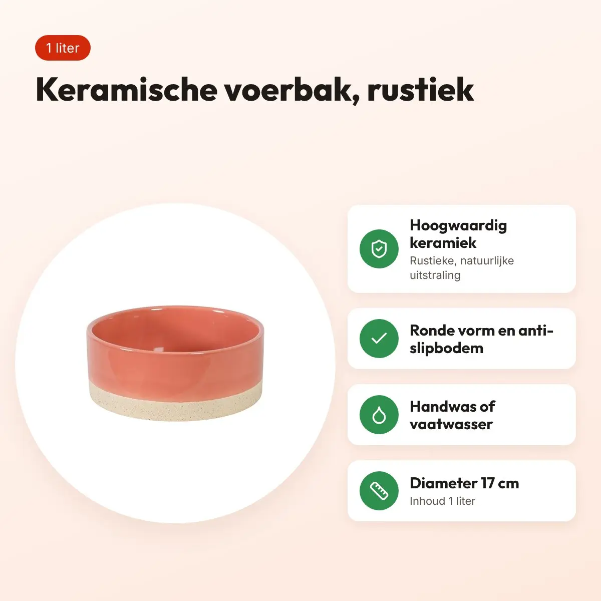 Zolux Olaria voerbak keramiek terracotta 1 liter 17 cm – voordelen