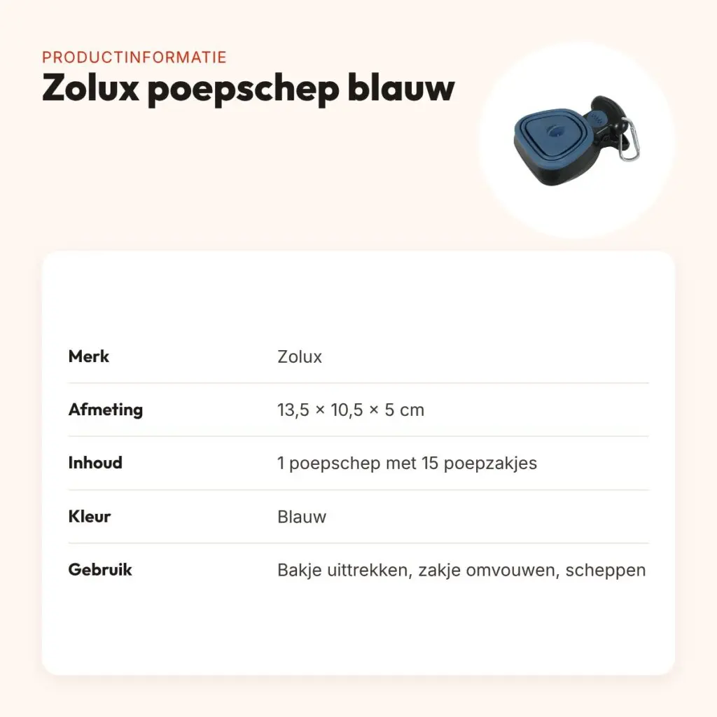 Zolux poepschep met 15 poepzakjes blauw 13,5 x 10,5 x 5 cm – productinformatie