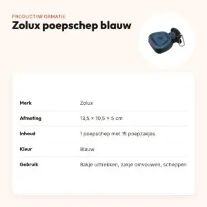 Zolux poepschep met 15 poepzakjes blauw 13,5 x 10,5 x 5 cm – productinformatie
