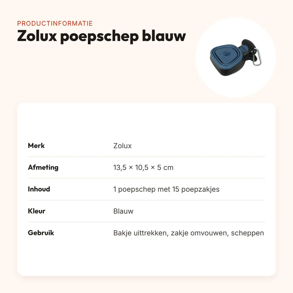 Zolux poepschep met 15 poepzakjes blauw 13,5 x 10,5 x 5 cm – productinformatie