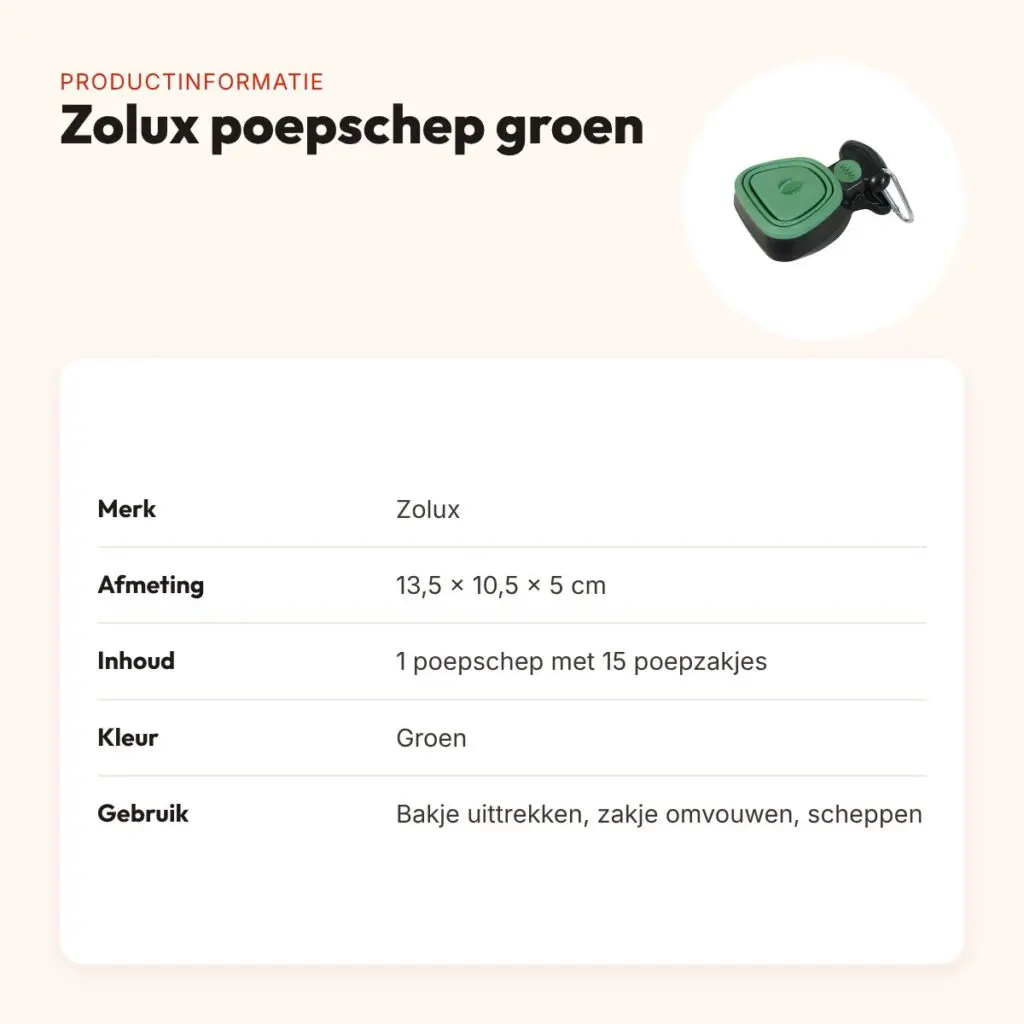 Zolux poepschep met 15 poepzakjes groen 13,5 x 10,5 x 5 cm – productinformatie