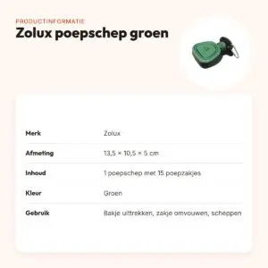 Zolux poepschep met 15 poepzakjes groen 13,5 x 10,5 x 5 cm – productinformatie