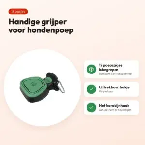 Zolux poepschep met 15 poepzakjes groen 13,5 x 10,5 x 5 cm – voordelen