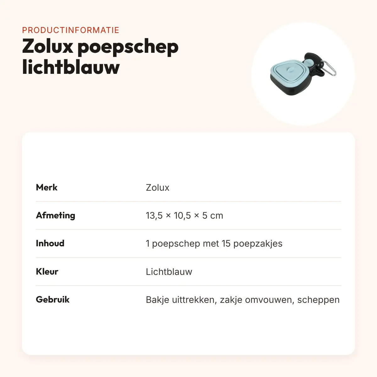 Zolux poepschep met 15 poepzakjes lichtblauw 13,5 x 10,5 x 5 cm – productinformatie