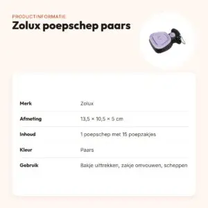 Zolux poepschep met 15 poepzakjes paars 13,5 x 10,5 x 5 cm – productinformatie