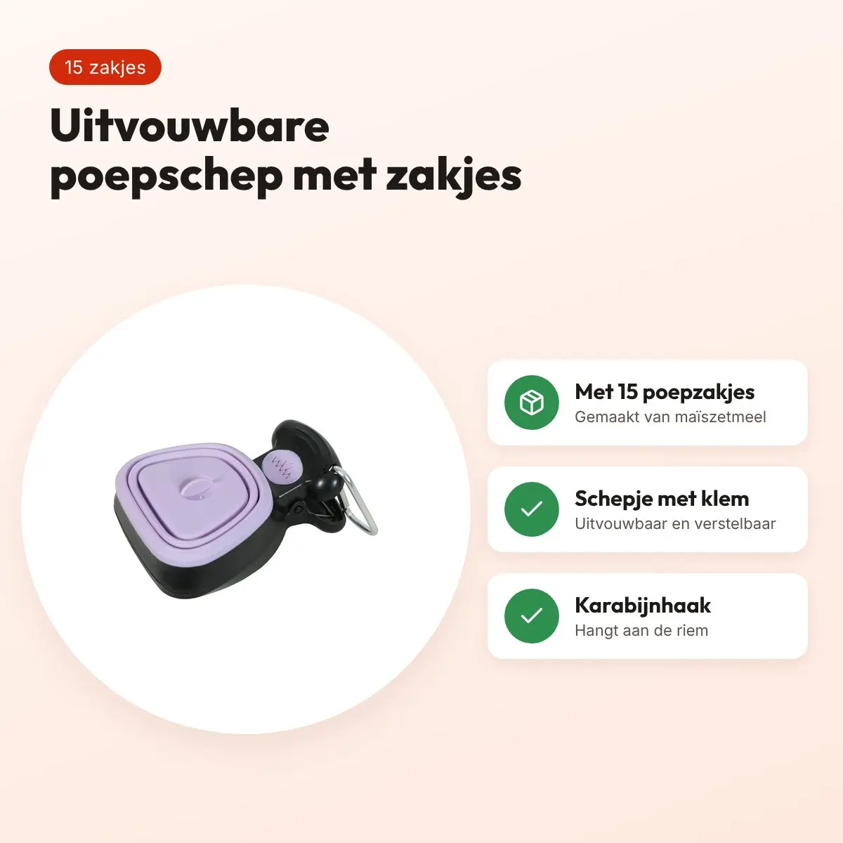 Zolux poepschep met 15 poepzakjes paars 13,5 x 10,5 x 5 cm – voordelen