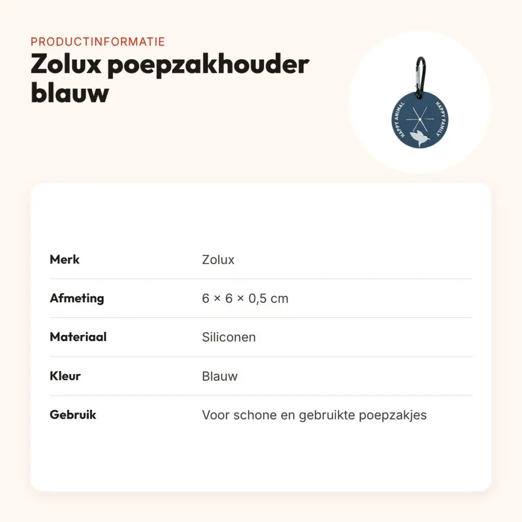 Zolux poepzakhouder met karabijnhaak blauw 6 x 6 x 0,5 cm – siliconen – productinformatie