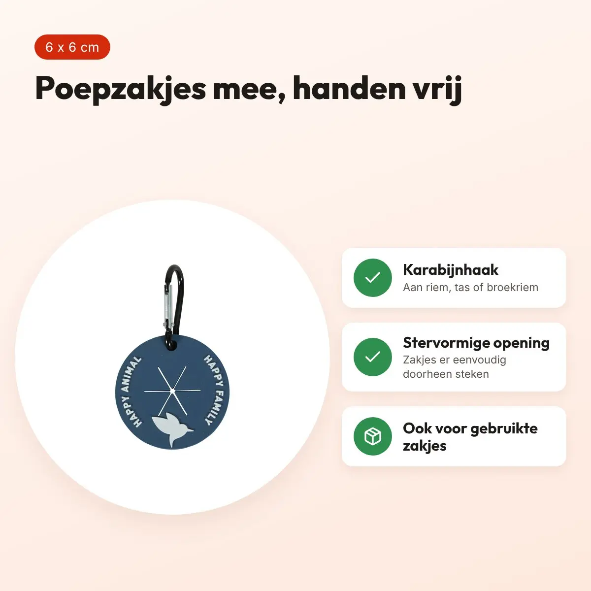 Zolux poepzakhouder met karabijnhaak blauw 6 x 6 x 0,5 cm – siliconen – voordelen