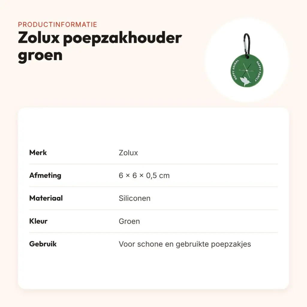 Zolux poepzakhouder met karabijnhaak groen 6 x 6 x 0,5 cm – siliconen – productinformatie