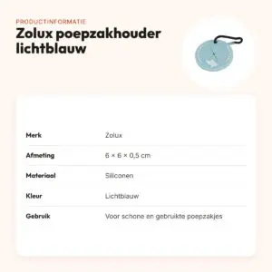 Zolux poepzakhouder met karabijnhaak lichtblauw 6 x 6 x 0,5 cm – productinformatie