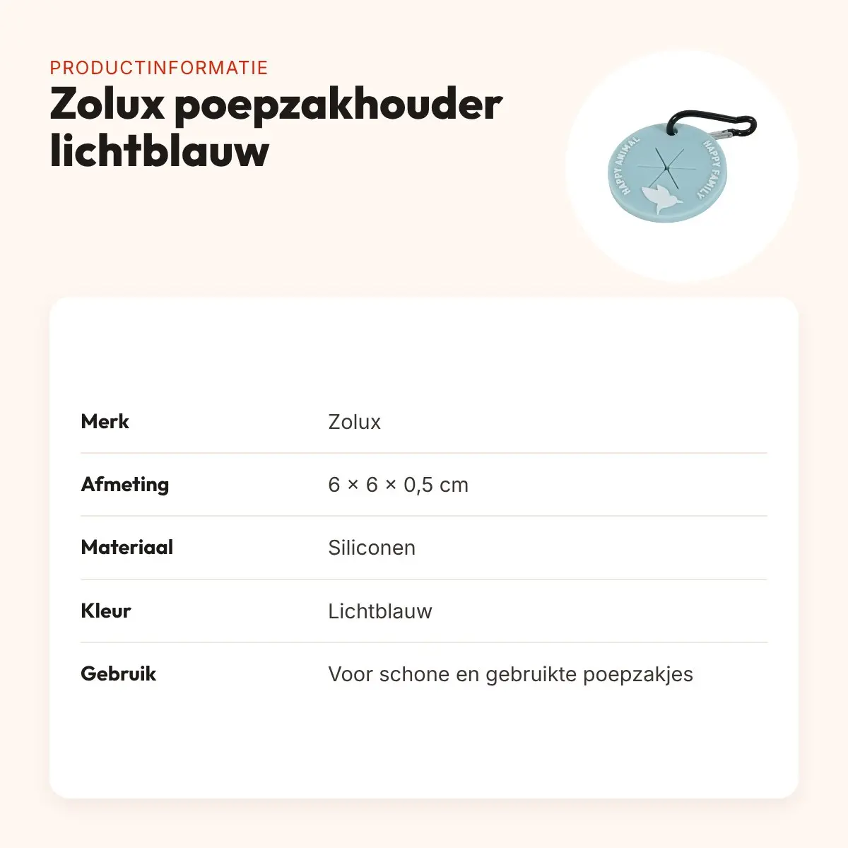 Zolux poepzakhouder met karabijnhaak lichtblauw 6 x 6 x 0,5 cm – productinformatie