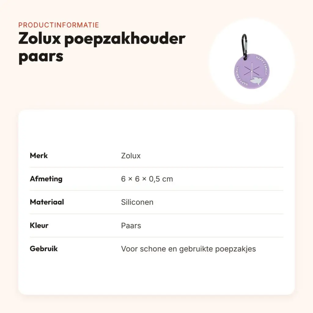 Zolux poepzakhouder met karabijnhaak paars 6 x 6 x 0,5 cm – siliconen – productinformatie