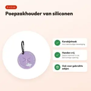 Zolux poepzakhouder met karabijnhaak paars 6 x 6 x 0,5 cm – siliconen – voordelen