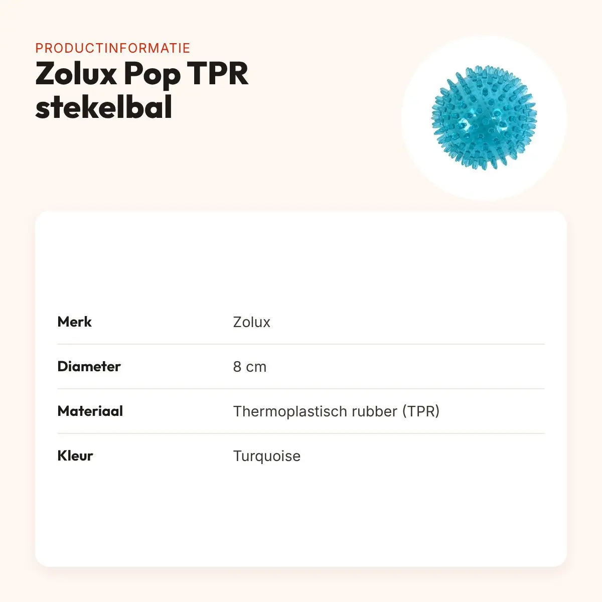 Zolux Pop TPR stekelbal turquoise 8 cm – hondenspeelgoed – productinformatie